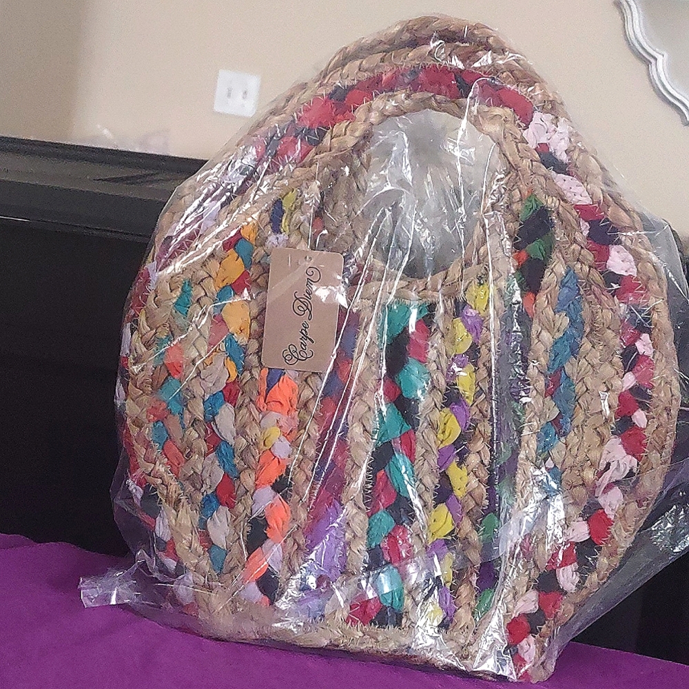 Carpe Diem Jute Tote Bag Petite/Medium (Mult/Fabric) NWT - Picture 12 of 13